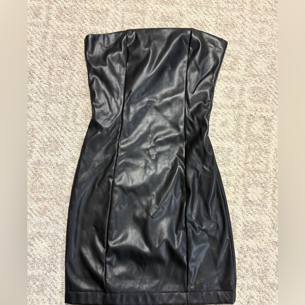 Faux Leather Strapless Dress